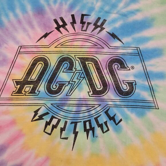 AC/DC High Voltage Pastel Tie-Dye Cropped T-Shirt Womens S/M Rock Tee - Picture 3 of 12